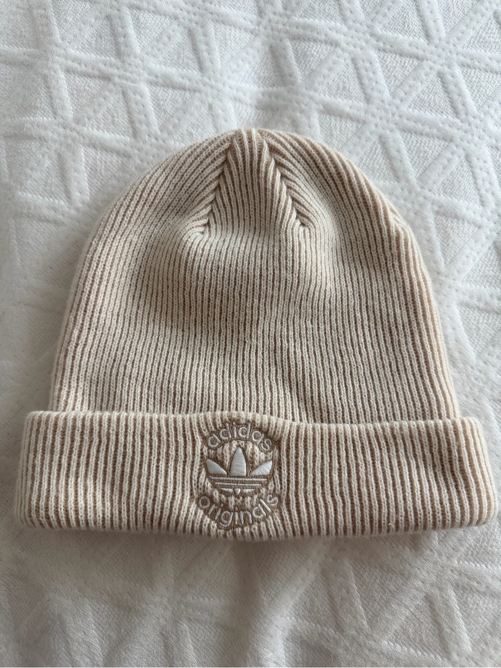 adidas Light Beige Ribbed Cuffed Beanie